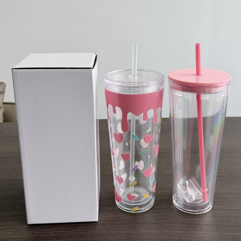 China RTS 12oz/16oz/24oz Double Walled Pre-drilled Snow Globe Acrylic Tumbler Bottle Plastic Cups Free Shipping (20PCS)
