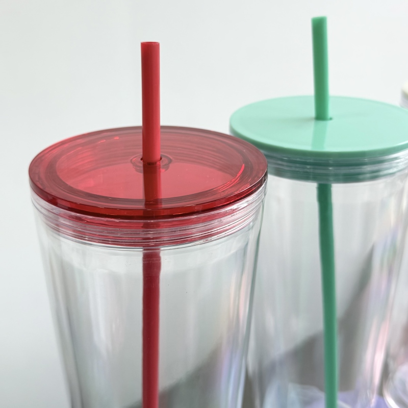 China RTS 12oz/16oz/24oz Double Walled Pre-drilled Snow Globe Acrylic Tumbler Bottle Plastic Cups Free Shipping (20PCS)