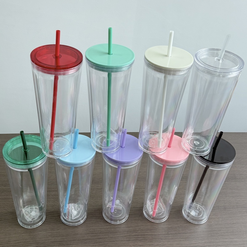 China RTS 12oz/16oz/24oz Double Walled Pre-drilled Snow Globe Acrylic Tumbler Bottle Plastic Cups Free Shipping (20PCS)