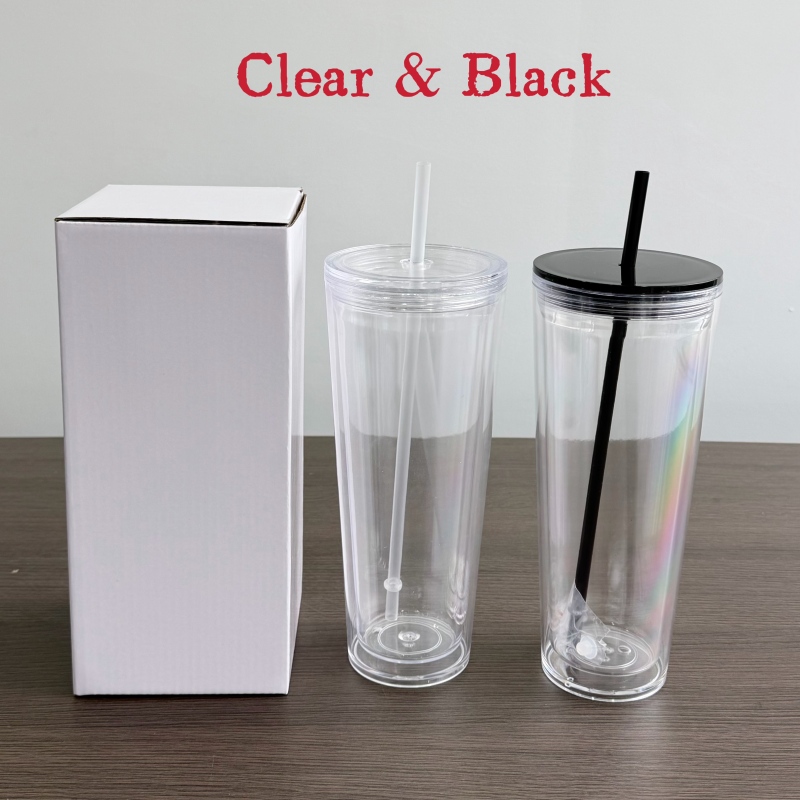 China RTS 12oz/16oz/24oz Double Walled Pre-drilled Snow Globe Acrylic Tumbler Bottle Plastic Cups Free Shipping (20PCS)