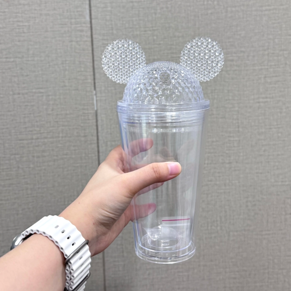 China RTS 12oz/16oz/24oz Double Walled Pre-drilled Snow Globe Acrylic Tumbler with Ears Bottle Plastic Cups Free Shipping (20PCS)