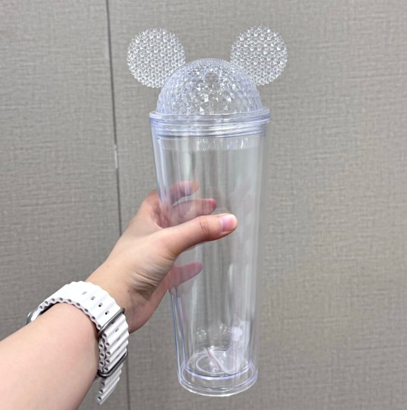 China RTS 12oz/16oz/24oz Double Walled Pre-drilled Snow Globe Acrylic Tumbler with Ears Bottle Plastic Cups Free Shipping (20PCS)