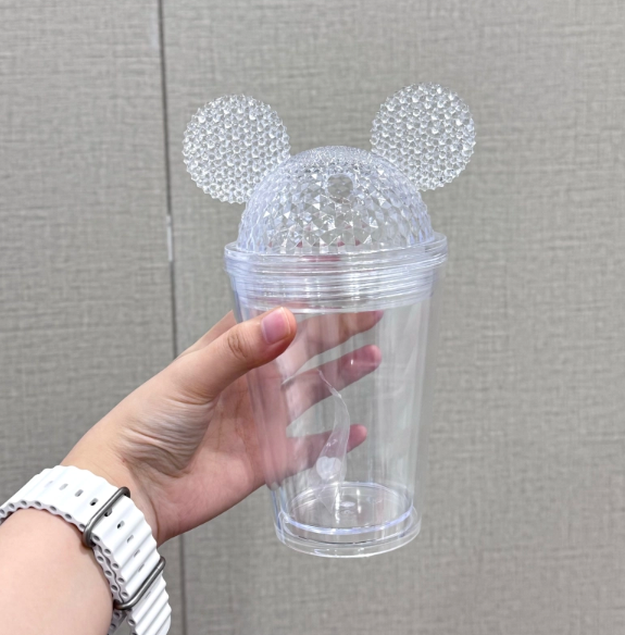 China RTS 12oz/16oz/24oz Double Walled Pre-drilled Snow Globe Acrylic Tumbler with Ears Bottle Plastic Cups Free Shipping (20PCS)