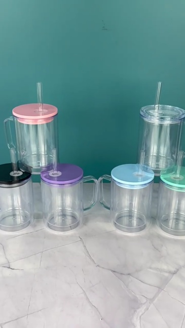 New China Warehouse 17oz Plastic Pre-drilled Snow Globe Mug with Handle Tumbler Acrylic Snowglobe Tumbler Bottle Plastic Cups (with hole & plugs) Free Shipping (25PCS/40PCS))