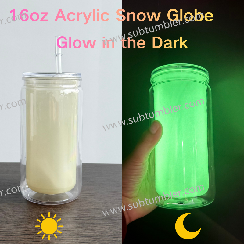 New China Warehouse 16oz Acrylic Snow Globe Glow in the Dark Tumbler Per-drilled Snowglobe Bottle Free Shipping (25PCS)