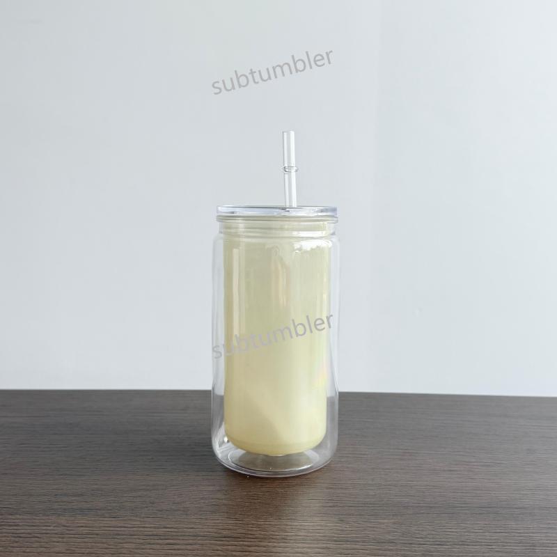 New China Warehouse 16oz Acrylic Snow Globe Glow in the Dark Tumbler Per-drilled Snowglobe Bottle Free Shipping (25PCS)