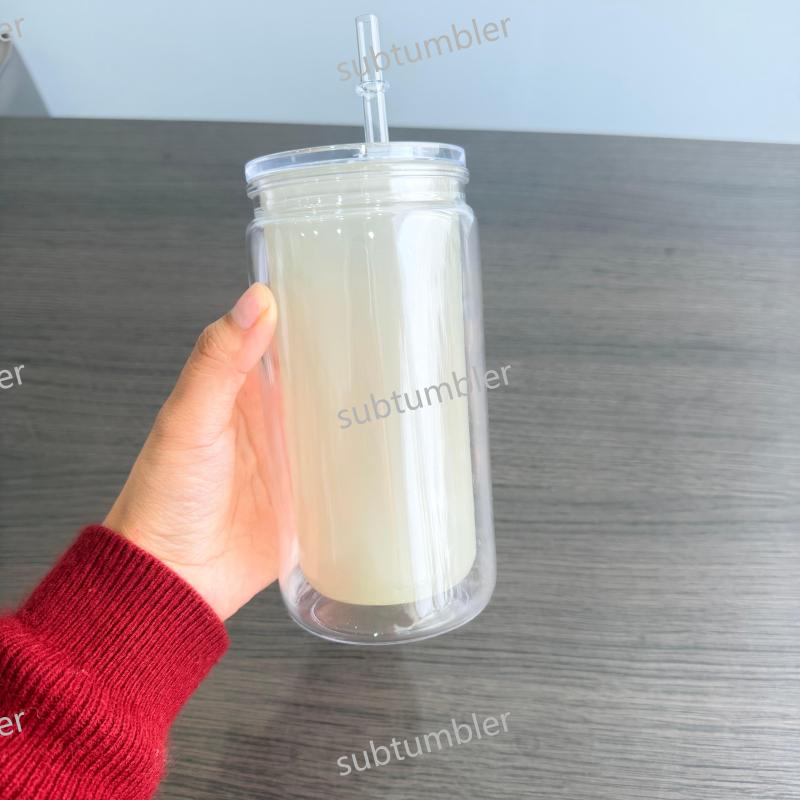 New China Warehouse 16oz Acrylic Snow Globe Glow in the Dark Tumbler Per-drilled Snowglobe Bottle Free Shipping (25PCS)