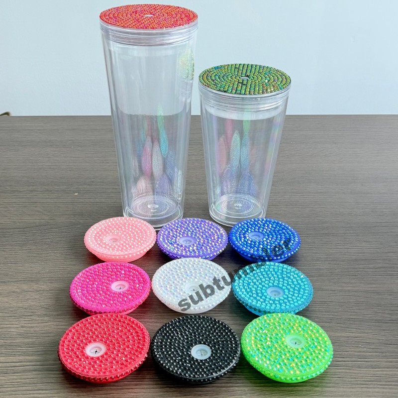 NEW 12oz/16oz/24oz Bling Lids Rhinestone Lids Cover Tops Rhinestone Cup lids for Tapered  Snow Globe Tumbler Free Shipping (50pcs/100pcs)