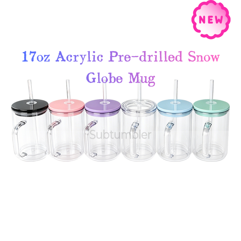 New China Warehouse 17oz Plastic Pre-drilled Snow Globe Mug with Handle Tumbler Acrylic Snowglobe Tumbler Bottle Plastic Cups (with hole & plugs) Free Shipping (25PCS/40PCS))