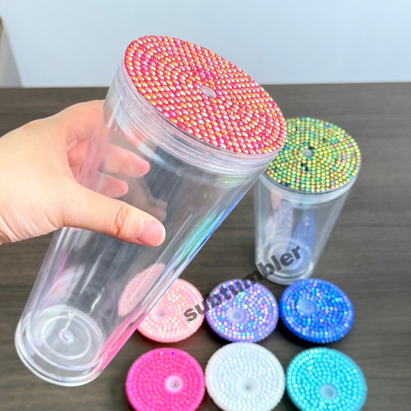 NEW 12oz/16oz/24oz Bling Lids Rhinestone Lids Cover Tops Rhinestone Cup lids for Tapered  Snow Globe Tumbler Free Shipping (50pcs/100pcs)
