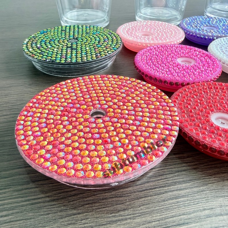 NEW 12oz/16oz/24oz Bling Lids Rhinestone Lids Cover Tops Rhinestone Cup lids for Tapered  Snow Globe Tumbler Free Shipping (50pcs/100pcs)