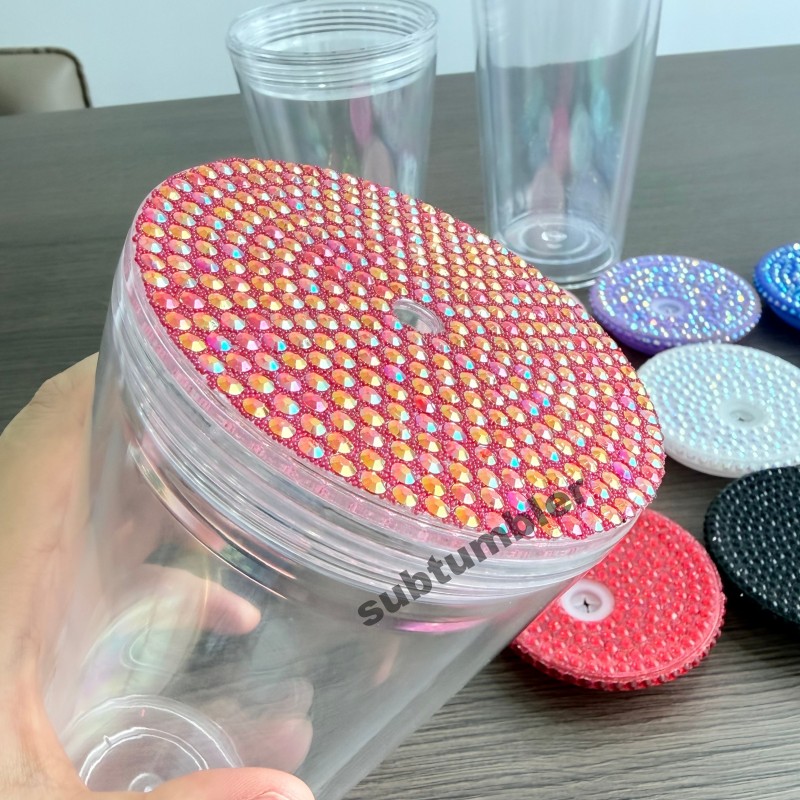 NEW 12oz/16oz/24oz Bling Lids Rhinestone Lids Cover Tops Rhinestone Cup lids for Tapered  Snow Globe Tumbler Free Shipping (50pcs/100pcs)