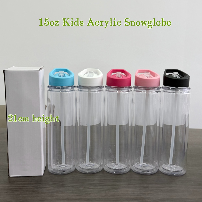 China RTS 10oz/15oz Plastic Snow Globe Tumbler with Pre Drilled Hole Acrylic Double Wall Plastic Kids Bottle Cups Free Shipping (with hole and plugs) (25PCS/50PCS)