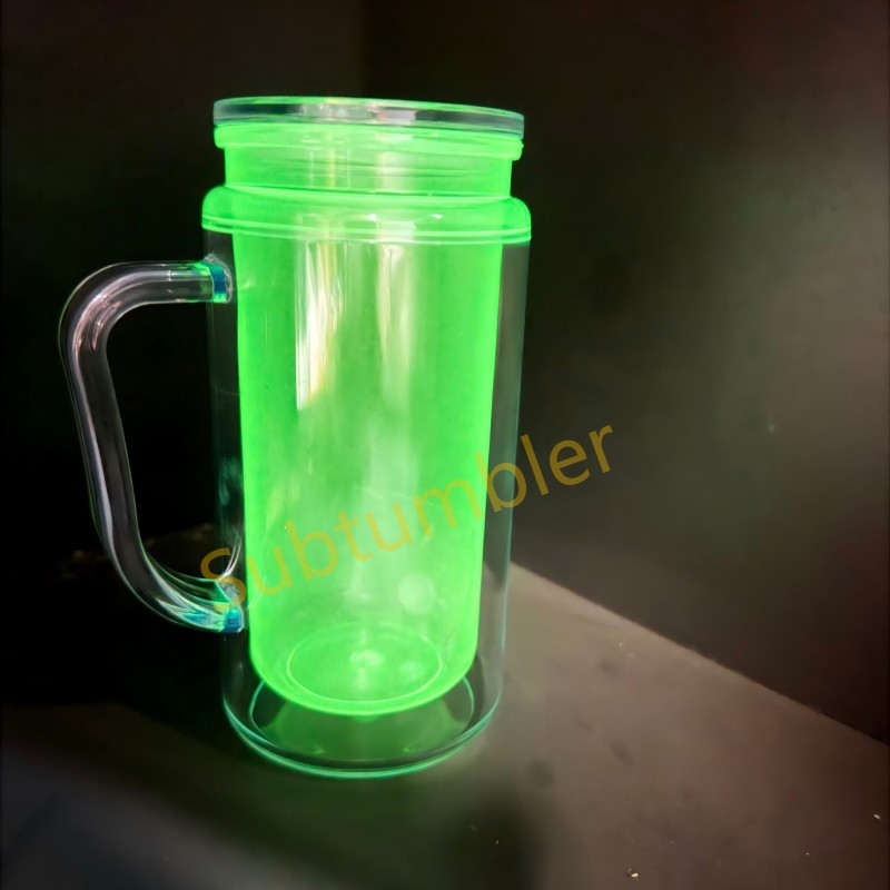 New China Warehouse 16oz Glow in the Dark Acrylic Snow Globe Tumbler Per Drilled Hole Snow Globe Bottle Cups Free Shipping (25PCS)