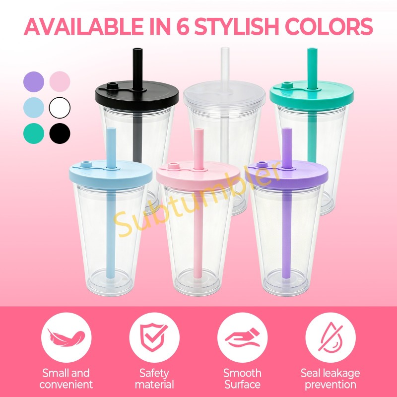 China RTS 12oz/16oz/24oz Plastic Snow Globe Tumbler with Pre Drilled Hole Bottle Double Walled Plastic Cups with Colorful Tops Free Shipping (20PCS)