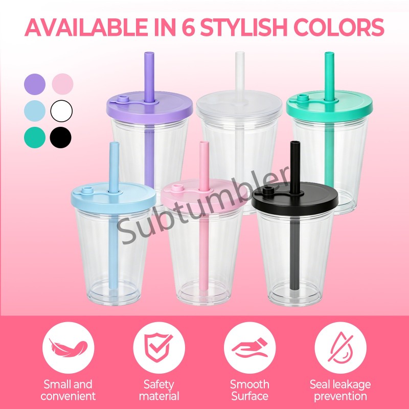 China RTS 12oz/16oz/24oz Plastic Snow Globe Tumbler with Pre Drilled Hole Bottle Double Walled Plastic Cups with Colorful Tops Free Shipping (20PCS)