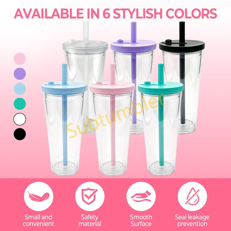 China RTS 12oz/16oz/24oz Plastic Snow Globe Tumbler with Pre Drilled Hole Bottle Double Walled Plastic Cups with Colorful Tops Free Shipping (20PCS)