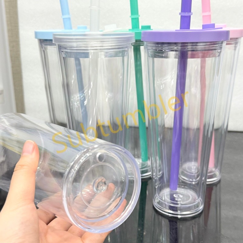 China RTS 12oz/16oz/24oz Plastic Snow Globe Tumbler with Pre Drilled Hole Bottle Double Walled Plastic Cups with Colorful Tops Free Shipping (20PCS)