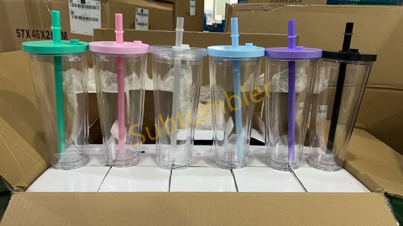 China RTS 12oz/16oz/24oz Plastic Snow Globe Tumbler with Pre Drilled Hole Bottle Double Walled Plastic Cups with Colorful Tops Free Shipping (20PCS)