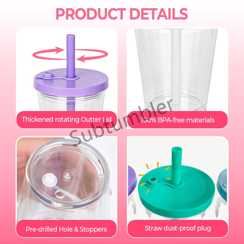 China RTS 12oz/16oz/24oz Plastic Snow Globe Tumbler with Pre Drilled Hole Bottle Double Walled Plastic Cups with Colorful Tops Free Shipping (20PCS)