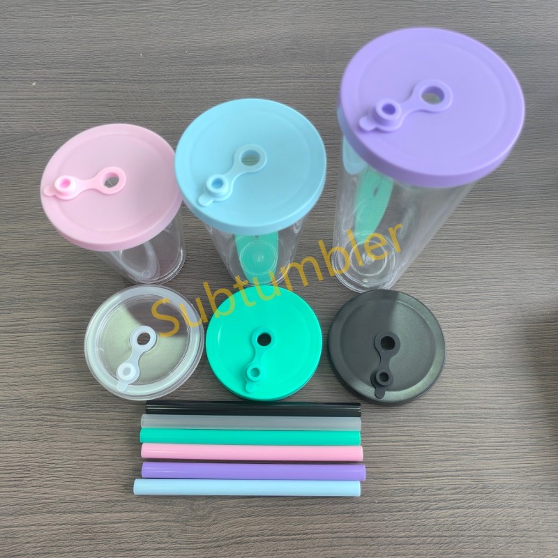 China RTS 12oz/16oz/24oz Plastic Snow Globe Tumbler with Pre Drilled Hole Bottle Double Walled Plastic Cups with Colorful Tops Free Shipping (20PCS)