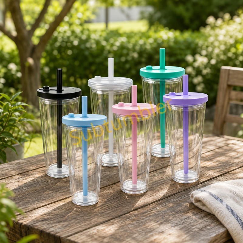 China RTS 12oz/16oz/24oz Plastic Snow Globe Tumbler with Pre Drilled Hole Bottle Double Walled Plastic Cups with Colorful Tops Free Shipping (20PCS)