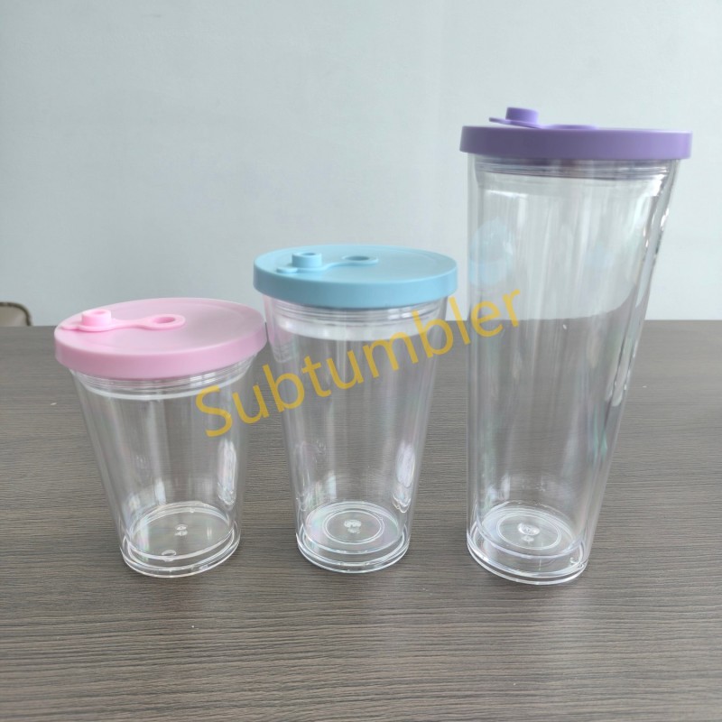 China RTS 12oz/16oz/24oz Plastic Snow Globe Tumbler with Pre Drilled Hole Bottle Double Walled Plastic Cups with Colorful Tops Free Shipping (20PCS)