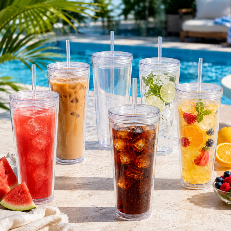 NEW US RTS 16oz/24oz Double Walled Snowglobe Acrylic Plastic Cups Free Shipping (pre-drilled and with plugs) (25PCS)
