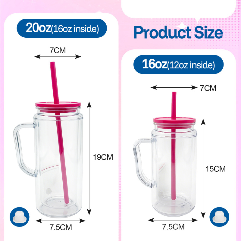 USA Warehouse RTS 16oz / 20oz Acrylic Pre-drilled Snow Globe Tumbler with Handle Plastic Snow Globe Bottle Cup Free Shipping (25pcs/50pcs)