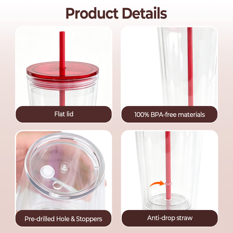 China RTS 12oz/16oz/24oz Double Walled Pre-drilled Snow Globe Acrylic Tumbler Bottle Plastic Cups Free Shipping (20PCS)