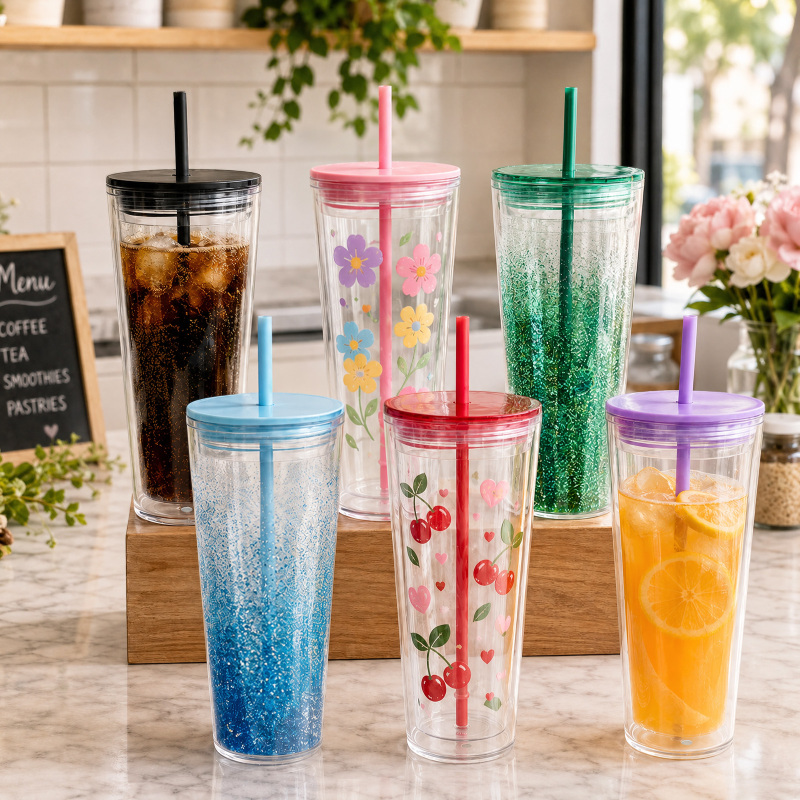 USA Warehouse RTS 24oz Plastic Snow Globe Tumbler with Pre-drilled Hole Acrylic Double Walled Snow Globe Tumbler Bottle Plastic Cups Free Shipping (20PCS)