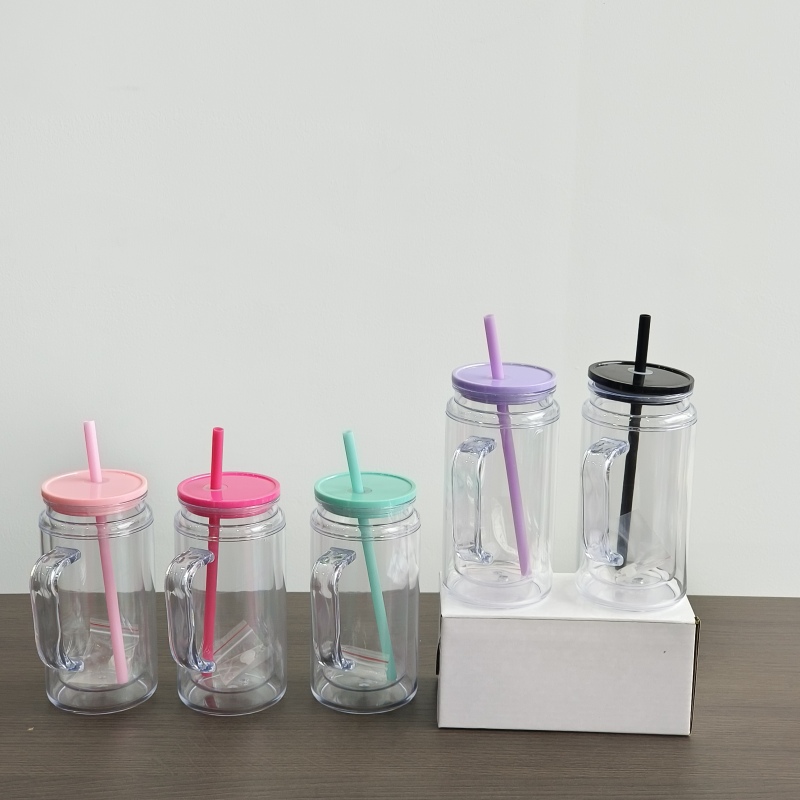 USA Warehouse RTS 16oz / 20oz Acrylic Pre-drilled Snow Globe Tumbler with Handle Plastic Snow Globe Bottle Cup Free Shipping (25pcs/50pcs)