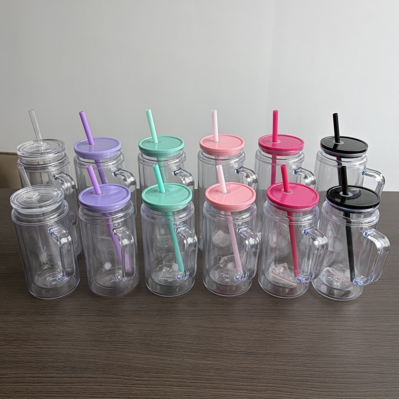 USA Warehouse RTS 16oz / 20oz Acrylic Pre-drilled Snow Globe Tumbler with Handle Plastic Snow Globe Bottle Cup Free Shipping (25pcs/50pcs)