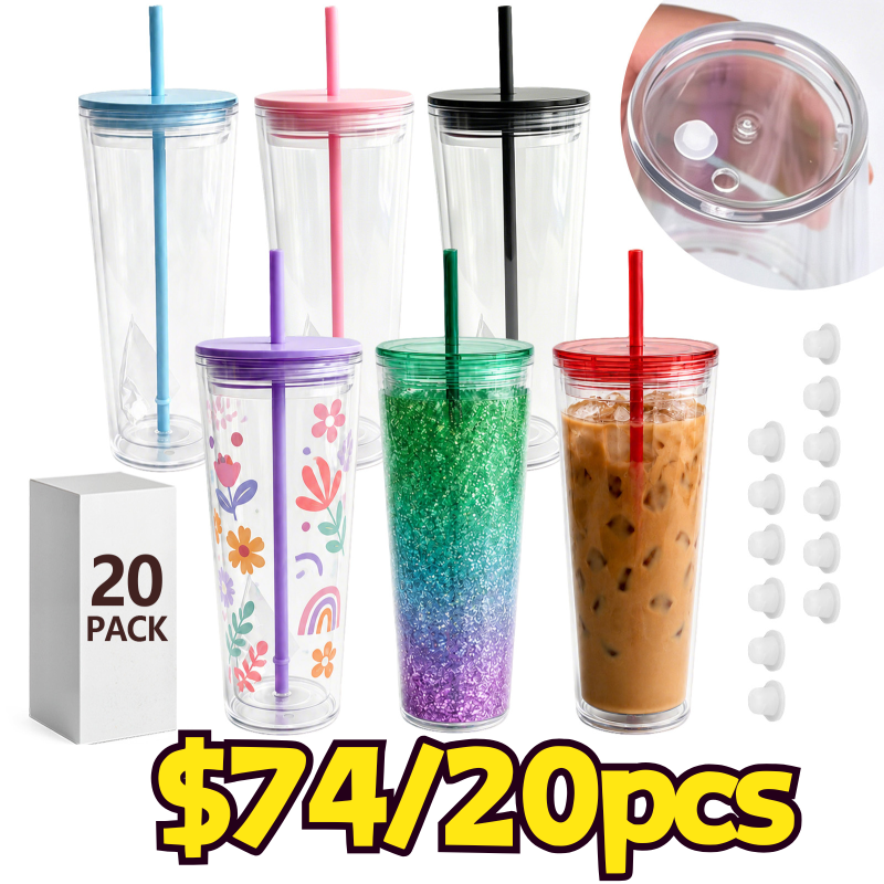 China RTS 12oz/16oz/24oz Double Walled Pre-drilled Snow Globe Acrylic Tumbler Bottle Plastic Cups Free Shipping (20PCS)