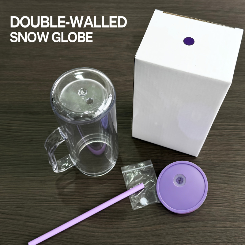USA Warehouse RTS 16oz / 20oz Acrylic Pre-drilled Snow Globe Tumbler with Handle Plastic Snow Globe Bottle Cup Free Shipping (25pcs/50pcs)