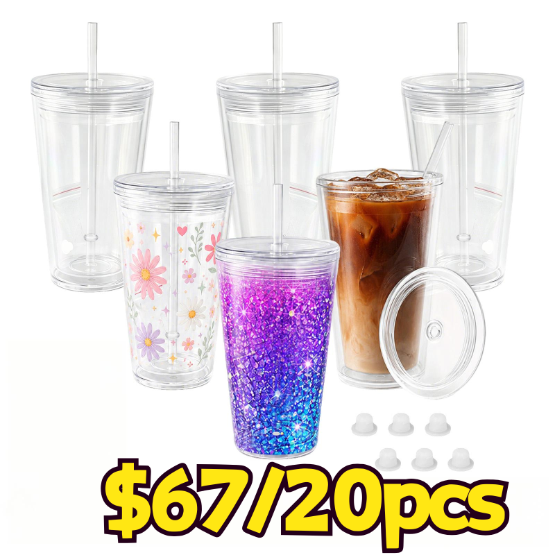 USA Warehouse RTS 16oz/24oz Plastic Snow Globe Tumbler with Pre-drilled Hole Acrylic Plastic Double Walled Cups Free Shipping (pre-drilled and with plugs) (20PCS)