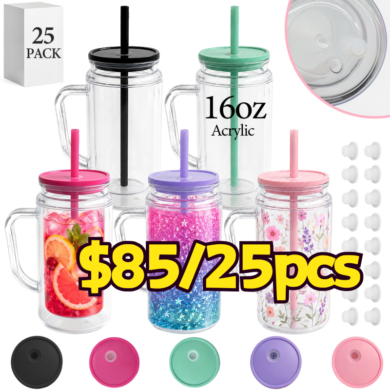 USA Warehouse RTS 16oz / 20oz Acrylic Pre-drilled Snow Globe Tumbler with Handle Plastic Snow Globe Bottle Cup Free Shipping (25pcs/50pcs)