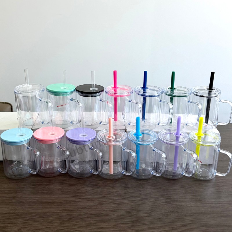 New China Warehouse 17oz Plastic Pre-drilled Snow Globe Mug with Handle Tumbler Acrylic Snowglobe Tumbler Bottle Plastic Cups (with hole & plugs) Free Shipping (25PCS/40PCS))