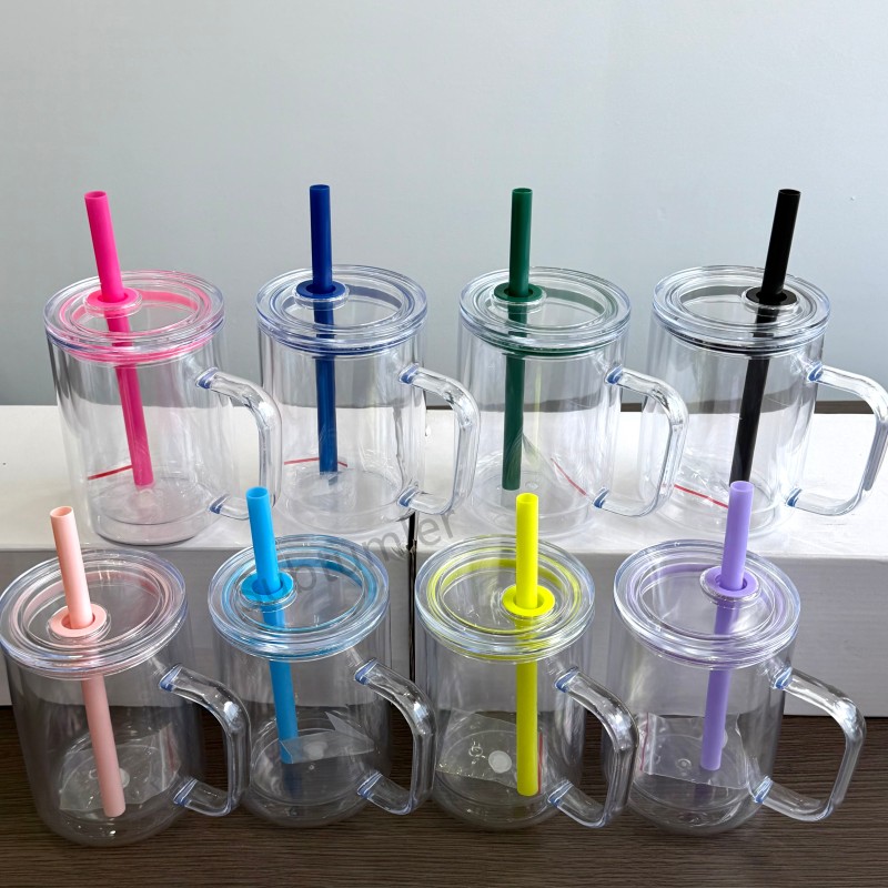 New China Warehouse 17oz Plastic Pre-drilled Snow Globe Mug with Handle Tumbler Acrylic Snowglobe Tumbler Bottle Plastic Cups (with hole & plugs) Free Shipping (25PCS/40PCS))