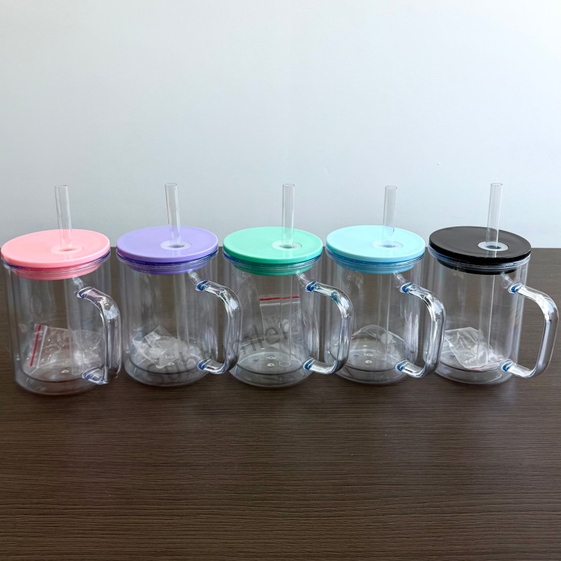 New China Warehouse 17oz Plastic Pre-drilled Snow Globe Mug with Handle Tumbler Acrylic Snowglobe Tumbler Bottle Plastic Cups (with hole & plugs) Free Shipping (25PCS/40PCS))