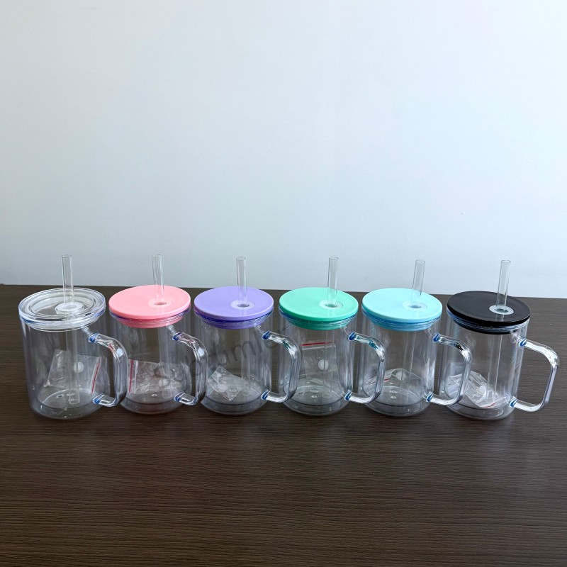 New China Warehouse 17oz Plastic Pre-drilled Snow Globe Mug with Handle Tumbler Acrylic Snowglobe Tumbler Bottle Plastic Cups (with hole & plugs) Free Shipping (25PCS/40PCS))