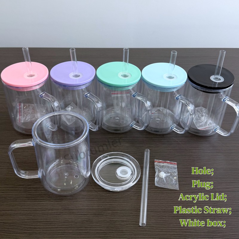 New China Warehouse 17oz Plastic Pre-drilled Snow Globe Mug with Handle Tumbler Acrylic Snowglobe Tumbler Bottle Plastic Cups (with hole & plugs) Free Shipping (25PCS/40PCS))