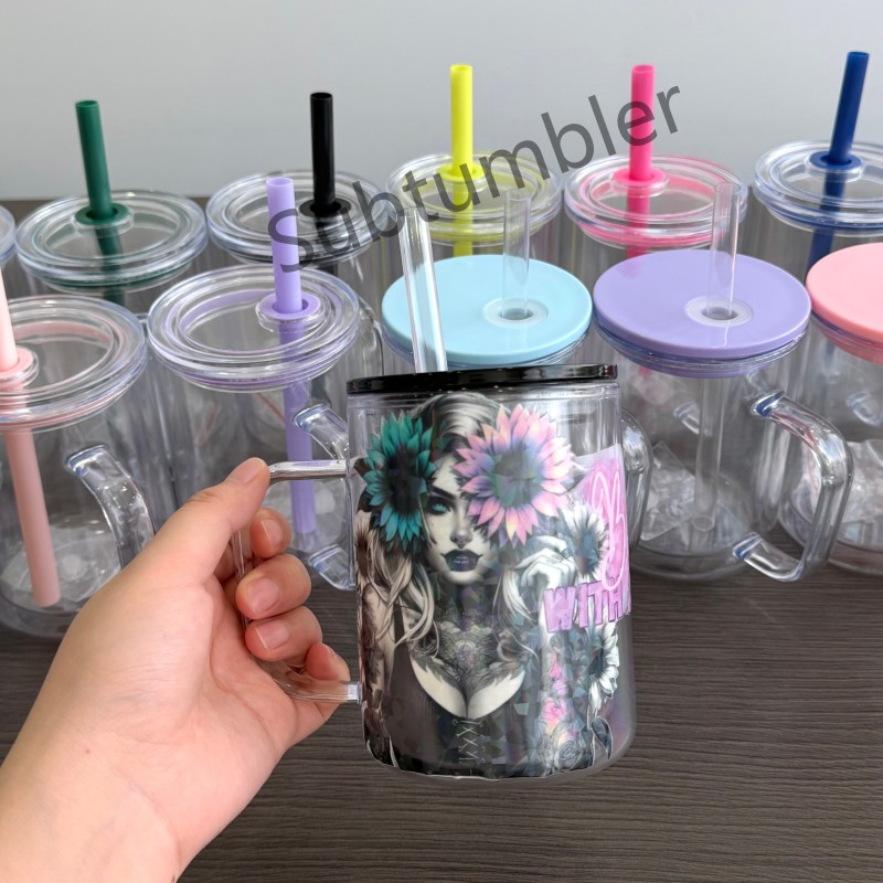 New China Warehouse 17oz Plastic Pre-drilled Snow Globe Mug with Handle Tumbler Acrylic Snowglobe Tumbler Bottle Plastic Cups (with hole & plugs) Free Shipping (25PCS/40PCS))