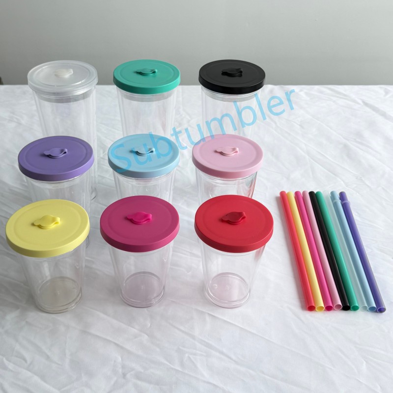 New Color China RTS 12oz/16oz/24oz Plastic Snow Globe Tumbler with Pre Drilled Hole Bottle Double Walled Plastic Cups with Colorful Tops Free Shipping (25PCS)