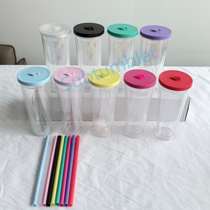 New Color China RTS 12oz/16oz/24oz Plastic Snow Globe Tumbler with Pre Drilled Hole Bottle Double Walled Plastic Cups with Colorful Tops Free Shipping (25PCS)