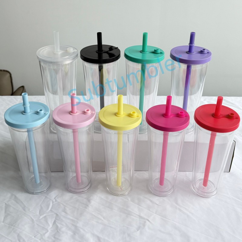 New Color China RTS 12oz/16oz/24oz Plastic Snow Globe Tumbler with Pre Drilled Hole Bottle Double Walled Plastic Cups with Colorful Tops Free Shipping (25PCS)