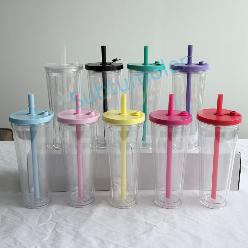 New Color China RTS 12oz/16oz/24oz Plastic Snow Globe Tumbler with Pre Drilled Hole Bottle Double Walled Plastic Cups with Colorful Tops Free Shipping (25PCS)