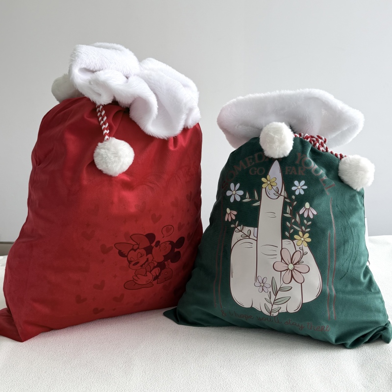 Sublimation Santa Socks Velvet Drawstring Gift Bag Christmas Gift Bag 40x60cm & 50x70cm Polyester Free Shipping (10PCS)
