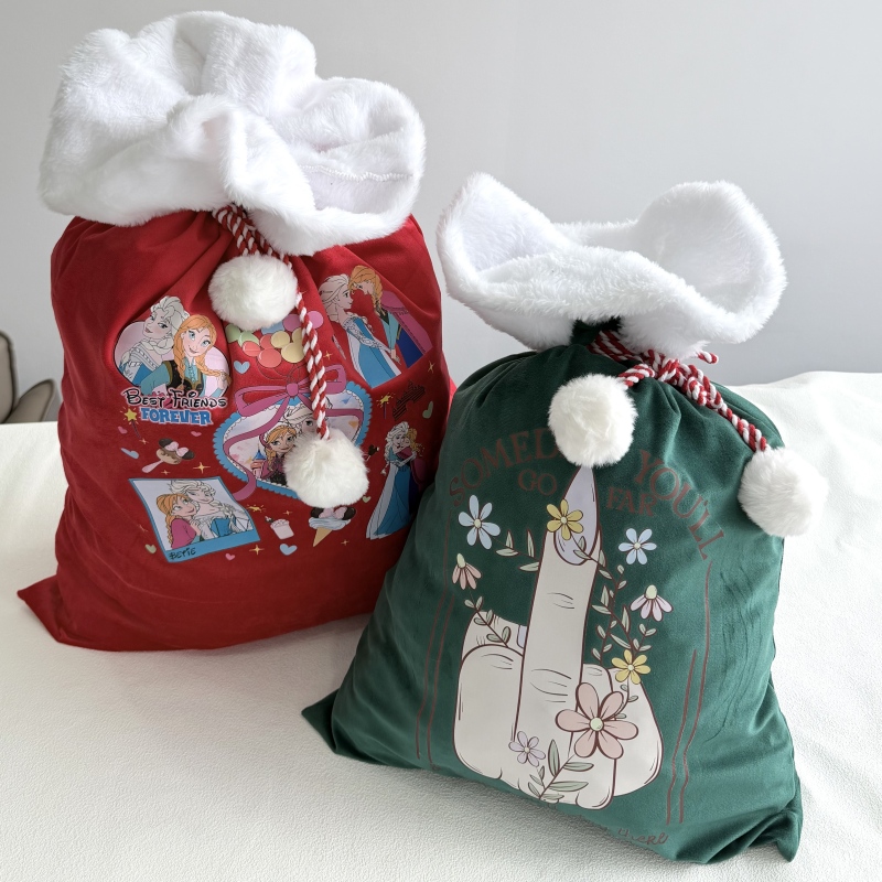 Sublimation Santa Socks Velvet Drawstring Gift Bag Christmas Gift Bag 40x60cm & 50x70cm Polyester Free Shipping (10PCS)