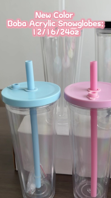 China RTS 12oz/16oz/24oz Plastic Snow Globe Tumbler with Pre Drilled Hole Bottle Double Walled Plastic Cups with Colorful Tops Free Shipping (20PCS)